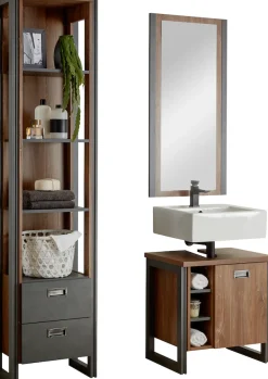 Home affaire Badmöbel-Set »Detroit, Bad im Industrialdesign, 3-teiliges Badezimmer« Set, 3 Stk. tlg.