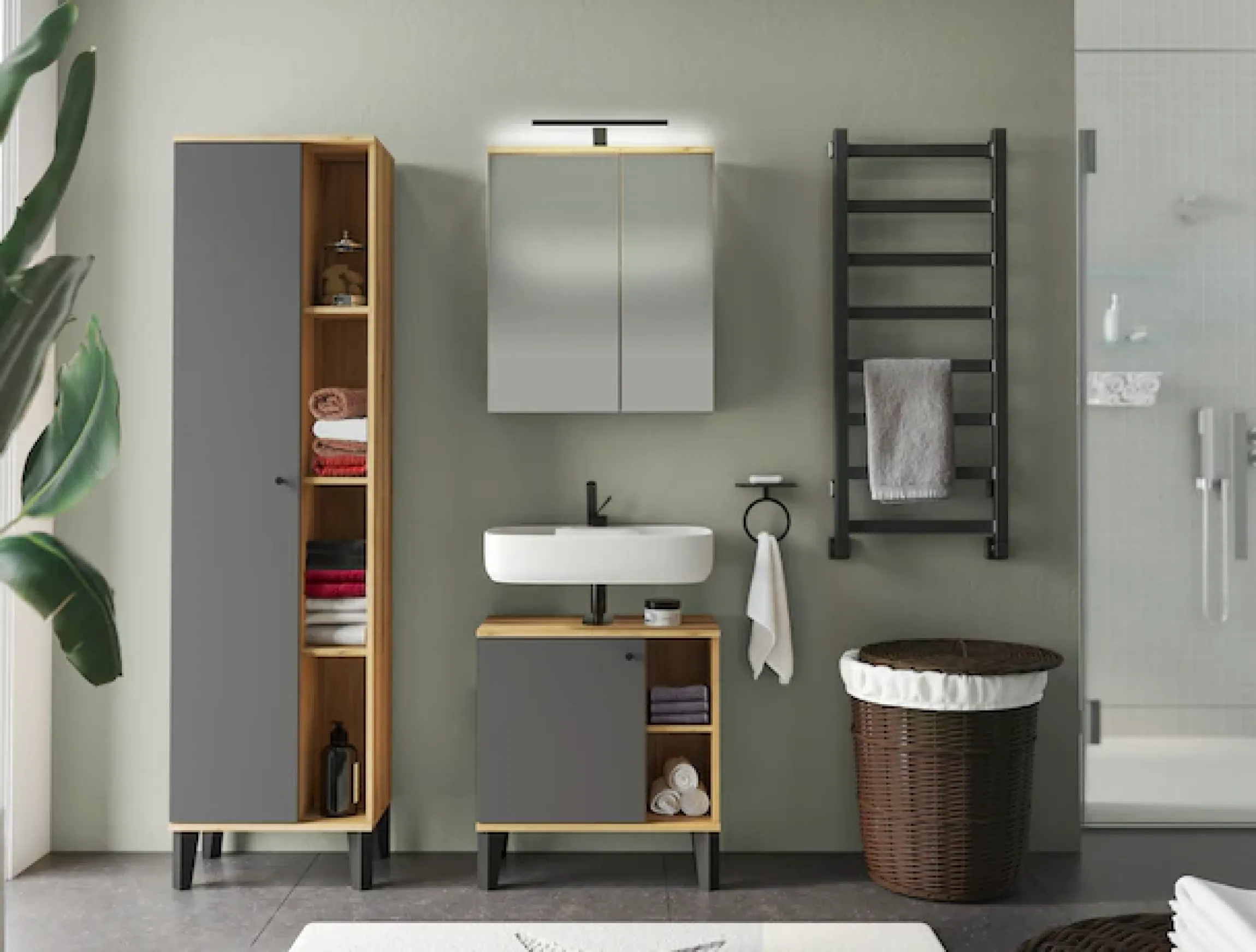 Home affaire Badmöbel-Set »OSLO, Bad im skandinavischen Design, 5-teiliges Badezimmer« Set, 3 Stk. tlg.