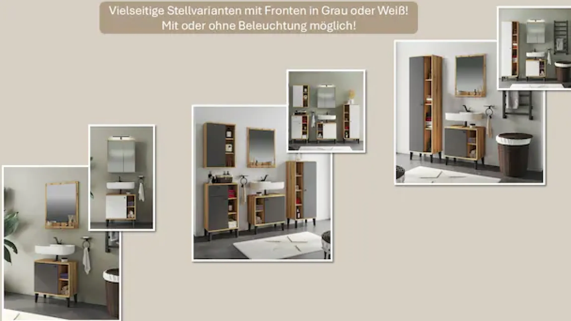 Home affaire Badmöbel-Set »OSLO, Bad im skandinavischen Design, 5-teiliges Badezimmer« Set, 3 Stk. tlg.
