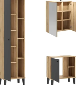 Home affaire Badmöbel-Set »OSLO, Bad im skandinavischen Design, 5-teiliges Badezimmer« Set, 3 Stk. tlg.
