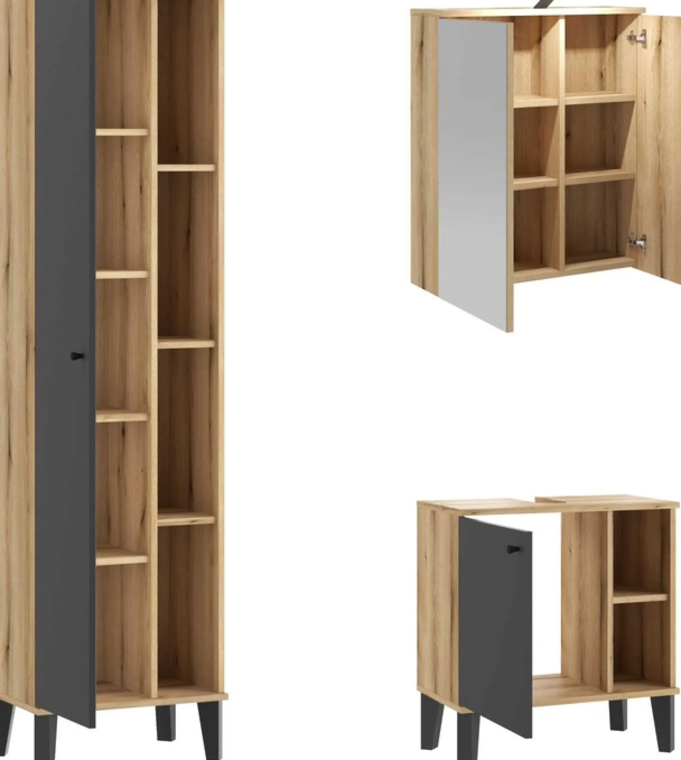 Home affaire Badmöbel-Set »OSLO, Bad im skandinavischen Design, 5-teiliges Badezimmer« Set, 3 Stk. tlg.