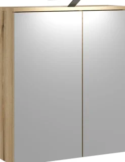 Home affaire Badspiegel »Oslo, Spiegelschrank in Eiche Evoke, Spiegel im skandinavischen Design« Aufbewahrungsschrank mit 2 Spiegeltüren, mit LED