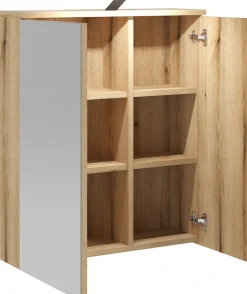 Home affaire Badspiegel »Oslo, Spiegelschrank in Eiche Evoke, Spiegel im skandinavischen Design« Aufbewahrungsschrank mit 2 Spiegeltüren, mit LED