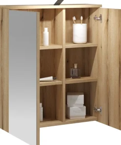 Home affaire Badspiegel »Oslo, Spiegelschrank in Eiche Evoke, Spiegel im skandinavischen Design« Aufbewahrungsschrank mit 2 Spiegeltüren, mit LED