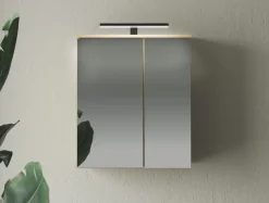 Home affaire Badspiegel »Oslo, Spiegelschrank in Eiche Evoke, Spiegel im skandinavischen Design« Aufbewahrungsschrank mit 2 Spiegeltüren, mit LED