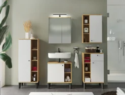 Home affaire Badspiegel »Oslo, Spiegelschrank in Eiche Evoke, Spiegel im skandinavischen Design« Aufbewahrungsschrank mit 2 Spiegeltüren, mit LED
