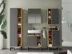 Home affaire Badspiegel »Oslo, Spiegelschrank in Eiche Evoke, Spiegel im skandinavischen Design« Aufbewahrungsschrank mit 2 Spiegeltüren, wahlweise mit LED