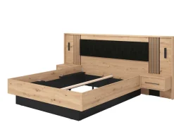 Home affaire Bettgestell »Ascalon, Liegefläche 160x200cm, gepolstertes Kopfteil« Bettanlage mit 2 Wandpaneelen inkl.Nachttische, 3D-Look durch Lamellen