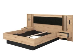 Home affaire Bettgestell »Ascalon, Liegefläche 160x200cm, gepolstertes Kopfteil« Bettanlage mit 2 Wandpaneelen inkl.Nachttische, 3D-Look durch Lamellen