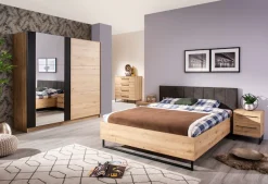 Home affaire Bettgestell »Sardinia, FSC-zertifizierter Holzwerkstoff« mit gepolstertem Kopfteil, Metallfuß in Kufenform, 160 oder 180x200cm