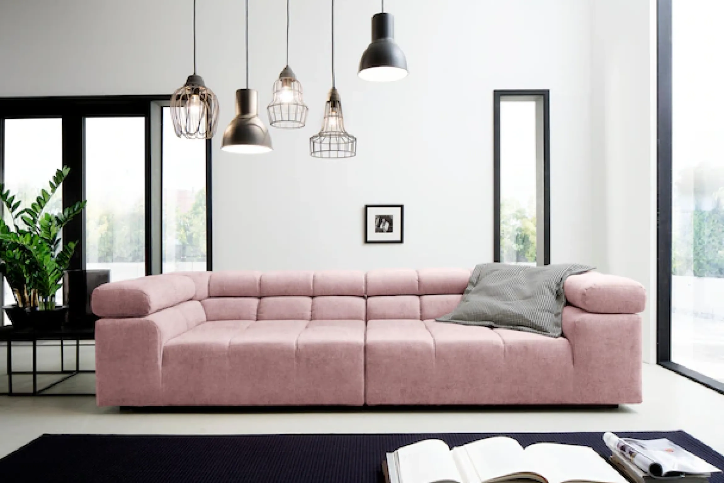 Home affaire Big-Sofa »Ancona modern, elegant, bequem, viel Platz, B/T/H: 290/110/70 cm« auffällige Steppung, inkl. 2 Zierkissen und verstellbaren Kopfstützen