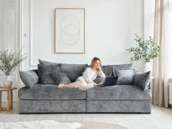 Home affaire Big-Sofa »Casa XXL, B: 247 cm« 4 Zierkissen, Mega-Sofa, in Cord oder Chenille-Struktur, Federkern