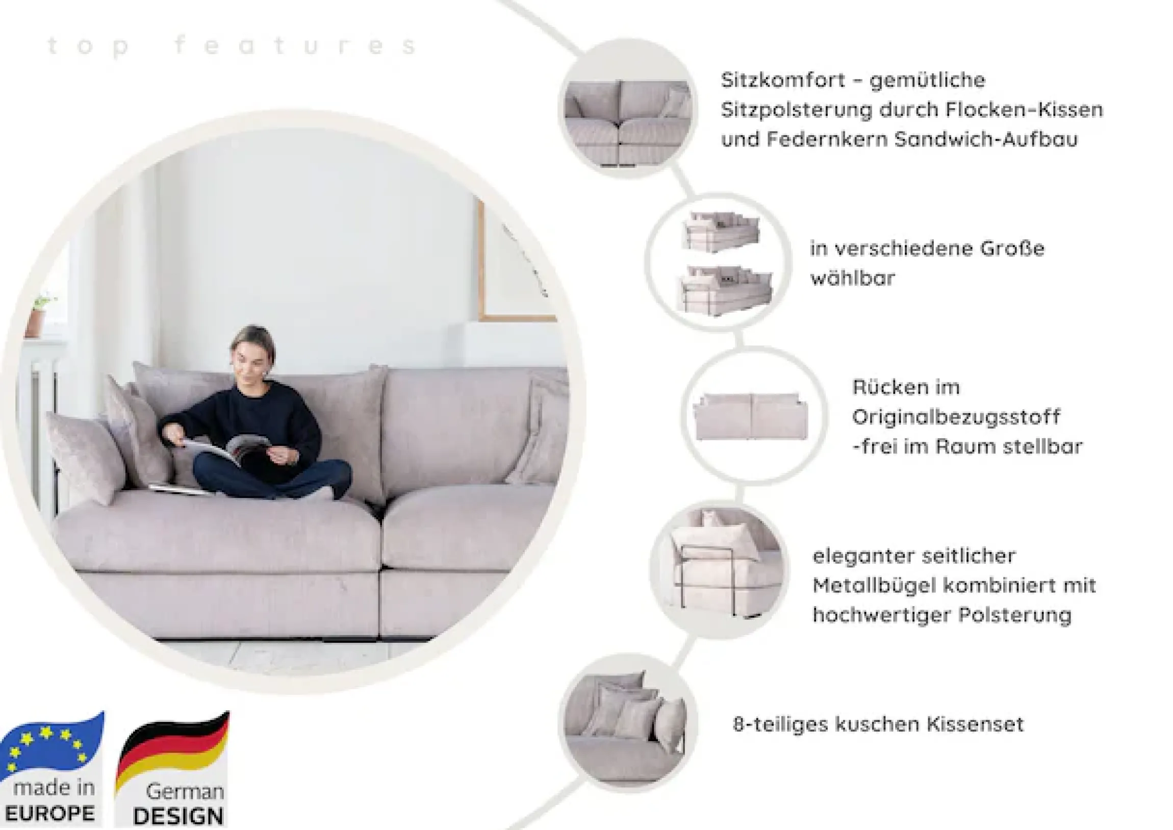 Home affaire Big-Sofa »Casa XXL, B: 247 cm« 4 Zierkissen, Mega-Sofa, in Cord oder Chenille-Struktur, Federkern