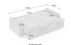 Home affaire Big-Sofa »LAKESIDE klein 3-Sitzer Schlafsofa mit Bettkasten, Breite 238 cm« Liegefläche 149x195 cm, hoher Sitzkomfort, Maße B/T/H: 238/98/85cm