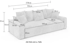 Home affaire Big-Sofa »LAKESIDE klein 3-Sitzer Schlafsofa mit Bettkasten, Breite 238 cm« Liegefläche 149x195 cm, hoher Sitzkomfort, Maße B/T/H: 238/98/85cm