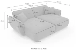 Home affaire Big-Sofa »MIRELDA Design-Sofa mit Steppungen, extra tief, Breite 251 cm« Sitztiefe 123cm, elegant und bequem, 2 Zierkissen, belastbar bis 480kg