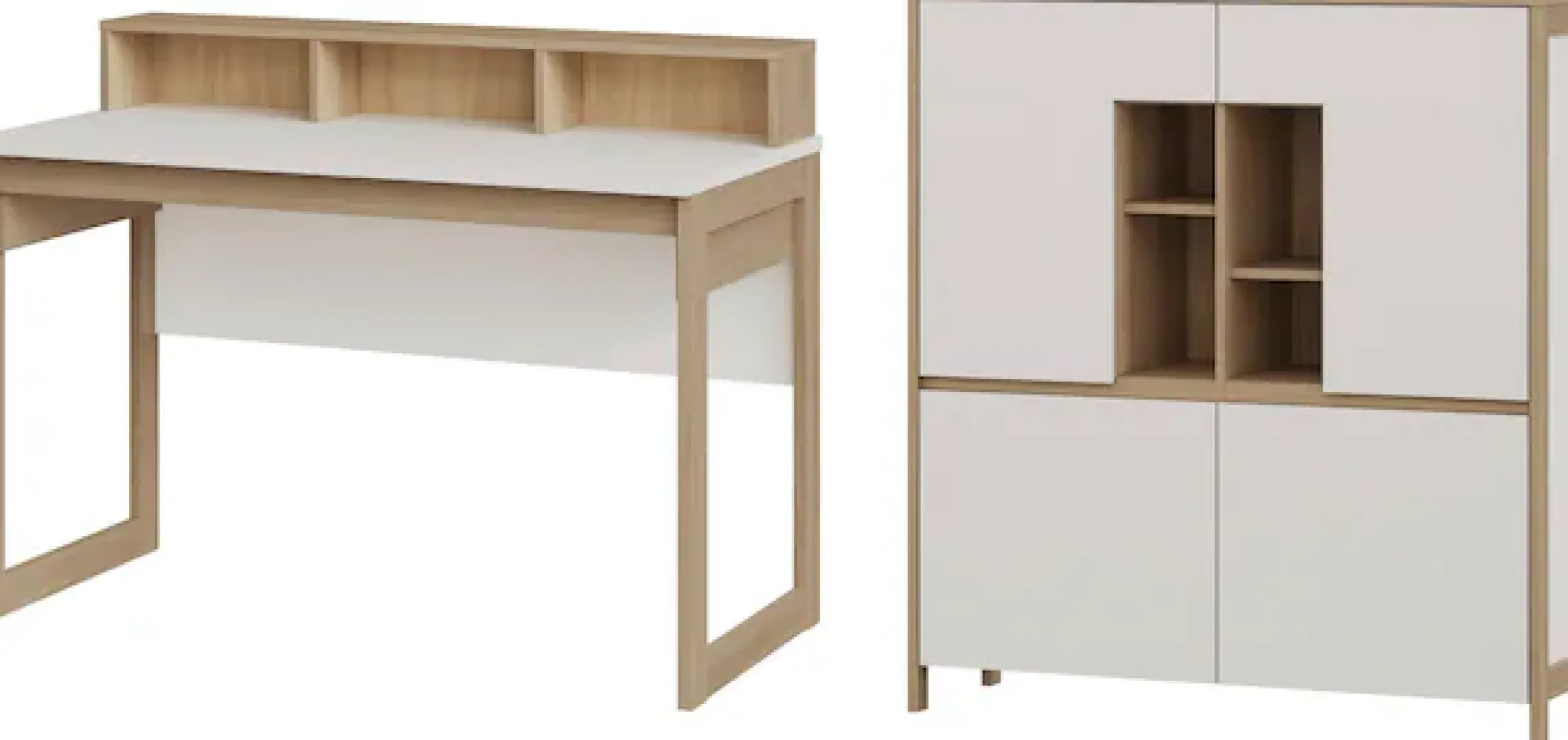 Home affaire Büromöbel-Set »Stranda im Scandi-Style, Home Office, Büro in zwei Farben verfügbar« 2 Stk. tlg. enthält Schreibtisch, Highboard