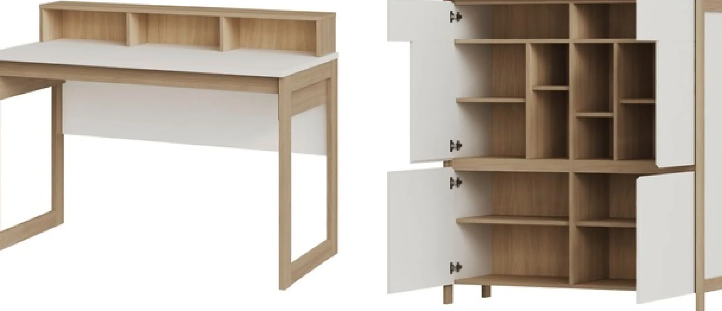 Home affaire Büromöbel-Set »Stranda im Scandi-Style, Home Office, Büro in zwei Farben verfügbar« 2 Stk. tlg. enthält Schreibtisch, Highboard