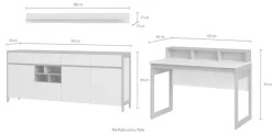 Home affaire Büromöbel-Set »Stranda im Scandi-Style, Home Office, Büro in zwei Farben verfügbar« 3 Stk. tlg. enthält Schreibtisch, Sideboard und Wandboard