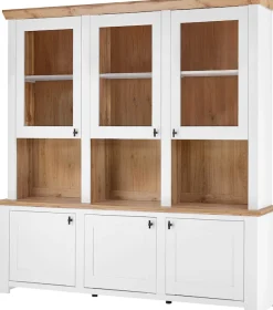 Home affaire Buffet »Bristol, Bücherschrank im Landhausstil, moderner Hochschrank« schwarze Metallgriffe, elegante Kranzoptik, ausreichend Stauraum