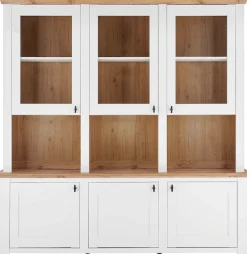 Home affaire Buffet »Bristol, Bücherschrank im Landhausstil, moderner Hochschrank« schwarze Metallgriffe, elegante Kranzoptik, ausreichend Stauraum