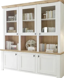 Home affaire Buffet »Bristol, Bücherschrank im Landhausstil, moderner Hochschrank« schwarze Metallgriffe, elegante Kranzoptik, ausreichend Stauraum