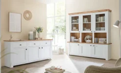 Home affaire Buffet »Bristol, Bücherschrank im Landhausstil, moderner Hochschrank« schwarze Metallgriffe, elegante Kranzoptik, ausreichend Stauraum