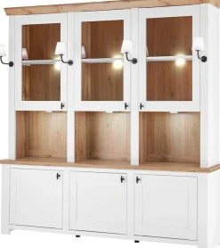 Home affaire Buffet »Bristol, Bücherschrank im Landhausstil, moderner Hochschrank« schwarze Metallgriffe, elegante Kranzoptik, mit Beleuchtung