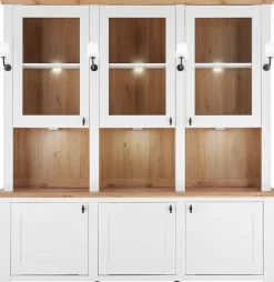 Home affaire Buffet »Bristol, Bücherschrank im Landhausstil, moderner Hochschrank« schwarze Metallgriffe, elegante Kranzoptik, mit Beleuchtung