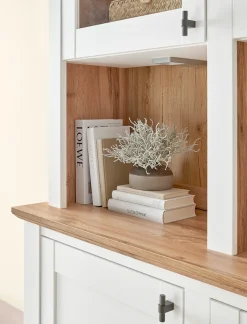 Home affaire Buffet »Bristol, Bücherschrank im Landhausstil, moderner Hochschrank« schwarze Metallgriffe, elegante Kranzoptik, mit Beleuchtung