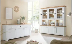 Home affaire Buffet »Bristol, Bücherschrank im Landhausstil, moderner Hochschrank« schwarze Metallgriffe, elegante Kranzoptik, mit Beleuchtung