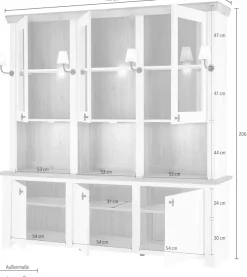 Home affaire Buffet »Bristol, Bücherschrank im Landhausstil, moderner Hochschrank« schwarze Metallgriffe, elegante Kranzoptik, mit Beleuchtung