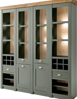Home affaire Buffet »Cambridge, Hochschrank im Landhausstil, moderner Schrank,Küchenschrank« schöne Kranzoptik, messingfarbene Metallgriffe, 194 cm breit
