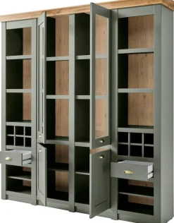 Home affaire Buffet »Cambridge, Hochschrank im Landhausstil, moderner Schrank,Küchenschrank« schöne Kranzoptik, messingfarbene Metallgriffe, 194 cm breit
