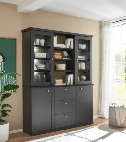 Home affaire Buffet »Lincoln, Hochschrank im Landhausstil, moderner Schrank« edles Design, messingfarbene Knopfgriffe, vielseitig einsetzbar