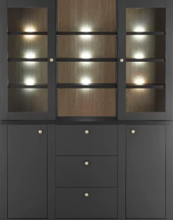 Home affaire Buffet »Lincoln, Hochschrank im Landhausstil, moderner Schrank« edles Design, messingfarbene Knopfgriffe, vielseitig einsetzbar