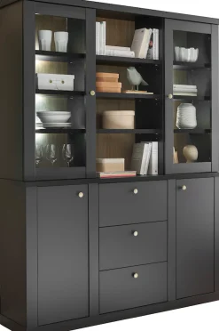 Home affaire Buffet »Lincoln, Hochschrank im Landhausstil, moderner Schrank« edles Design, messingfarbene Knopfgriffe, vielseitig einsetzbar