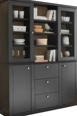 Home affaire Buffet »Lincoln, Hochschrank im Landhausstil, moderner Schrank« edles Design, messingfarbene Knopfgriffe, vielseitig einsetzbar