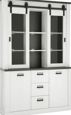 Home affaire Buffet »Sherwood, Hochschrank im Industrial-Style, Hochschrank, Küchenschrank« mit Scheunentorbeschlag & Apothekergriffen, in 2 Farben erhältlich
