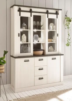 Home affaire Buffet »Sherwood, Hochschrank im Industrial-Style, Hochschrank, Küchenschrank« mit Scheunentorbeschlag & Apothekergriffen, in 2 Farben erhältlich