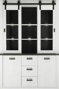 Home affaire Buffet »Sherwood, Hochschrank im Industrial-Style, Hochschrank, Küchenschrank« mit Scheunentorbeschlag & Apothekergriffen, in 2 Farben erhältlich