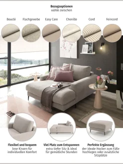 Home affaire Chaiselongue »Downtown Loungemöbel zum Relaxen, B/T/H: 132/170/84 cm« auch in Bouclé, Cord und Easy care - leicht mir Wasser zu reinigen,