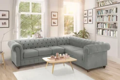Home affaire Chesterfield-Sofa »Duc Ecksofa L-Form« hochwertige Knopfheftung im Rücken, Samtoptik mit changierender Optik