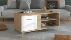 Home affaire Couchtisch »Bretagna 120 cm, rechteckig, in zeitloser Design« mit viel Stauraum, Artisan Eiche Dekor mit Segmenten in Weiß