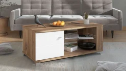 Home affaire Couchtisch »Burgundy120 cm, rechteckig, in zeitloser Design,« mit viel Stauraum, Flagstaf Eiche Dekor mit Segmenten in Weiß