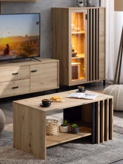 Home affaire Couchtisch »Laval, Wohnzimmertisch, Sofatisch, Beistelltisch, Kaffeetisch« Eleganter Couchtisch mit viel Stauraum, Lamellen-Optik