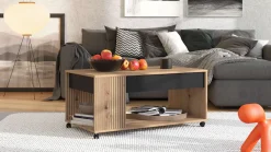 Home affaire Couchtisch »Mayenne Kaffeetisch, 101 cm,rechteckig, modern design, mit rollen« mit Schublade, mit dekorativen schwarzen Streifen, in Artisan Eiche