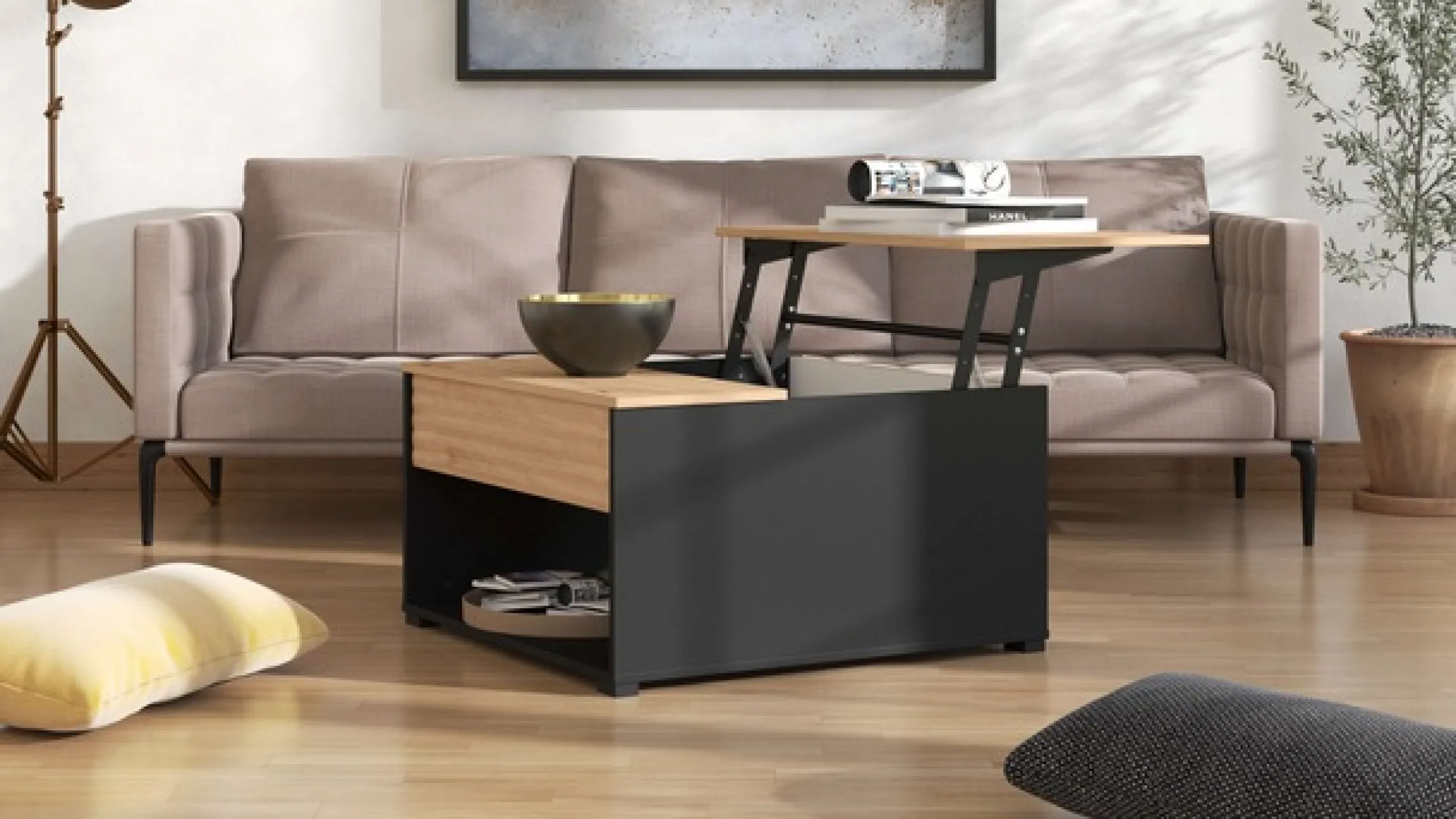 Home affaire Couchtisch »Taranto Kaffeetisch, 80 cm,quadratische Form, modern design« höhenverstellbar Tischplatte, geschlossenes Fach, schwarz oder weiß
