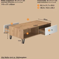 Home affaire Couchtisch »Tarragona« Couchtisch m. 2 Schub.K, 2 Fächern & Soft-Close - (B/T/H) 110/60/37 cm