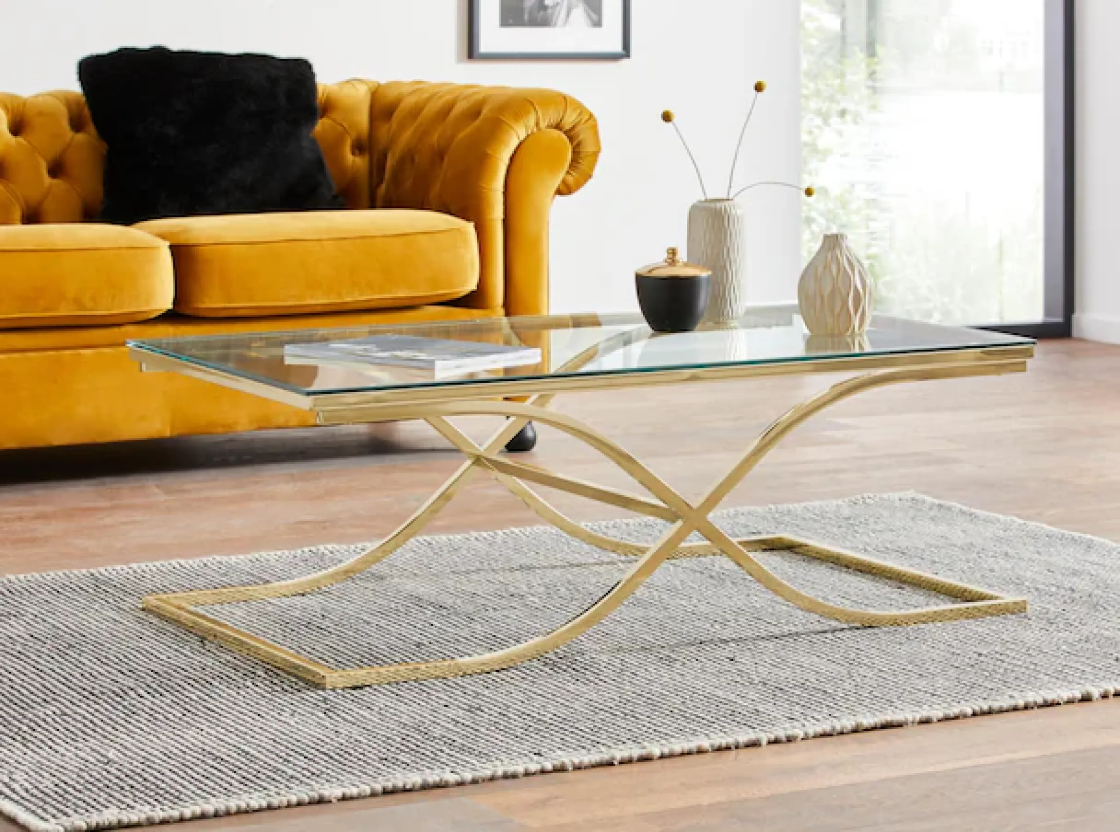 Home affaire Couchtisch »TOPSELLER!« Glastisch, OTTOs Choice,Maße (B/T/H): (120/70/42), Gestell in Gold-Optik